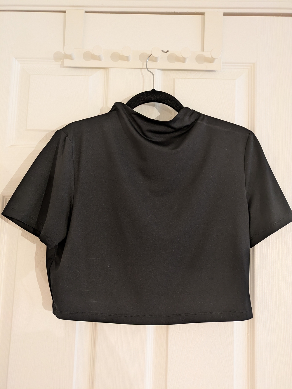 Cropped Black Mock Neck Short Sleeve Top